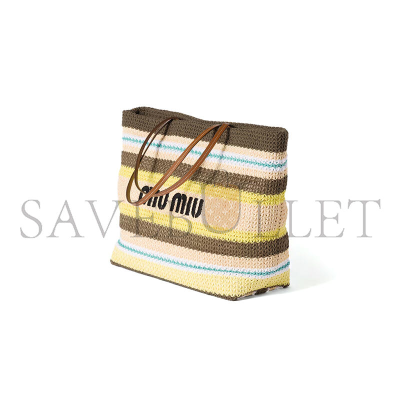 MIU MIU RAFFIA-EFFECT WOVEN TOTE BAG 5BG228 (40*34*16cm)